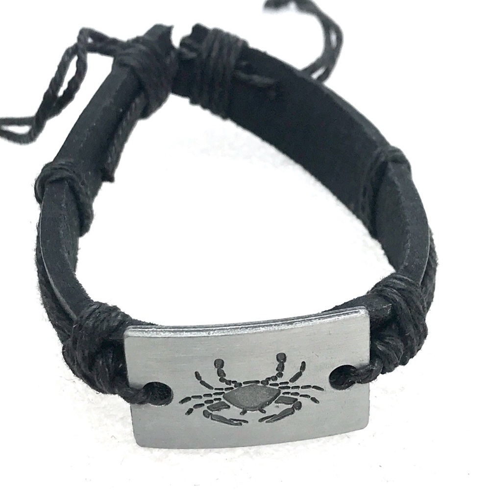 Leather bracelet Cancer Zodiac charm
